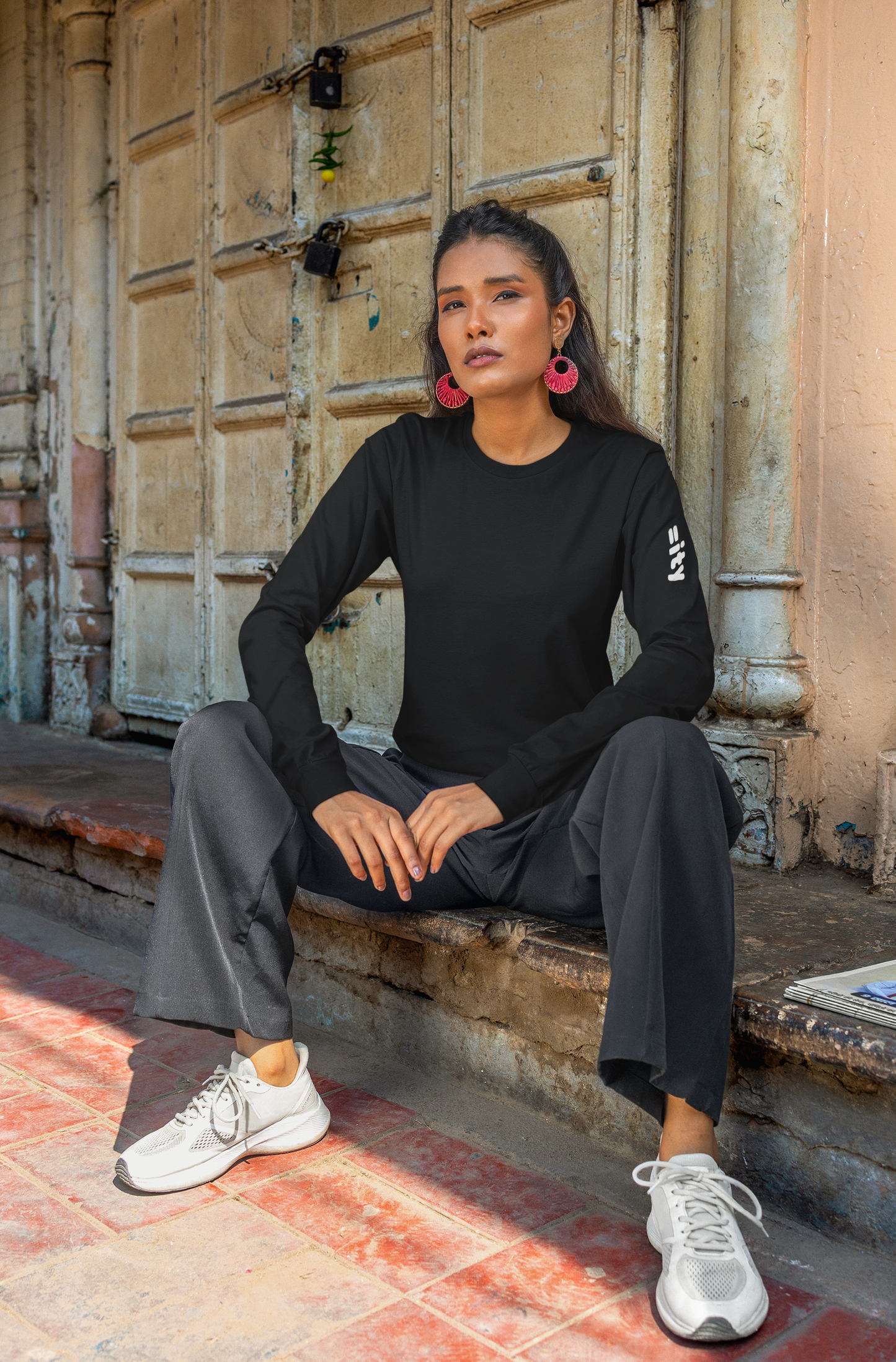 Unisex Long Sleeve Tee with =ity sleeve detail