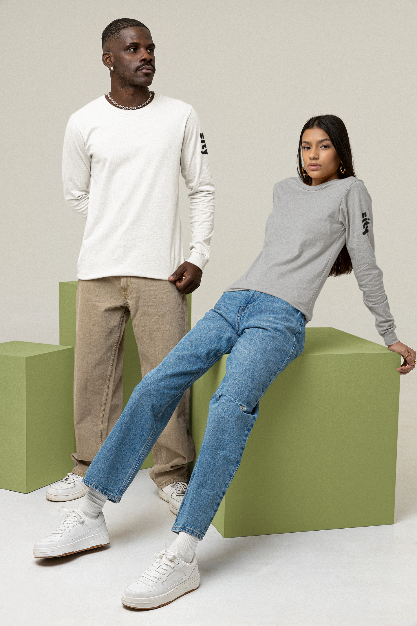 Unisex Long Sleeve Tee with =ity sleeve detail